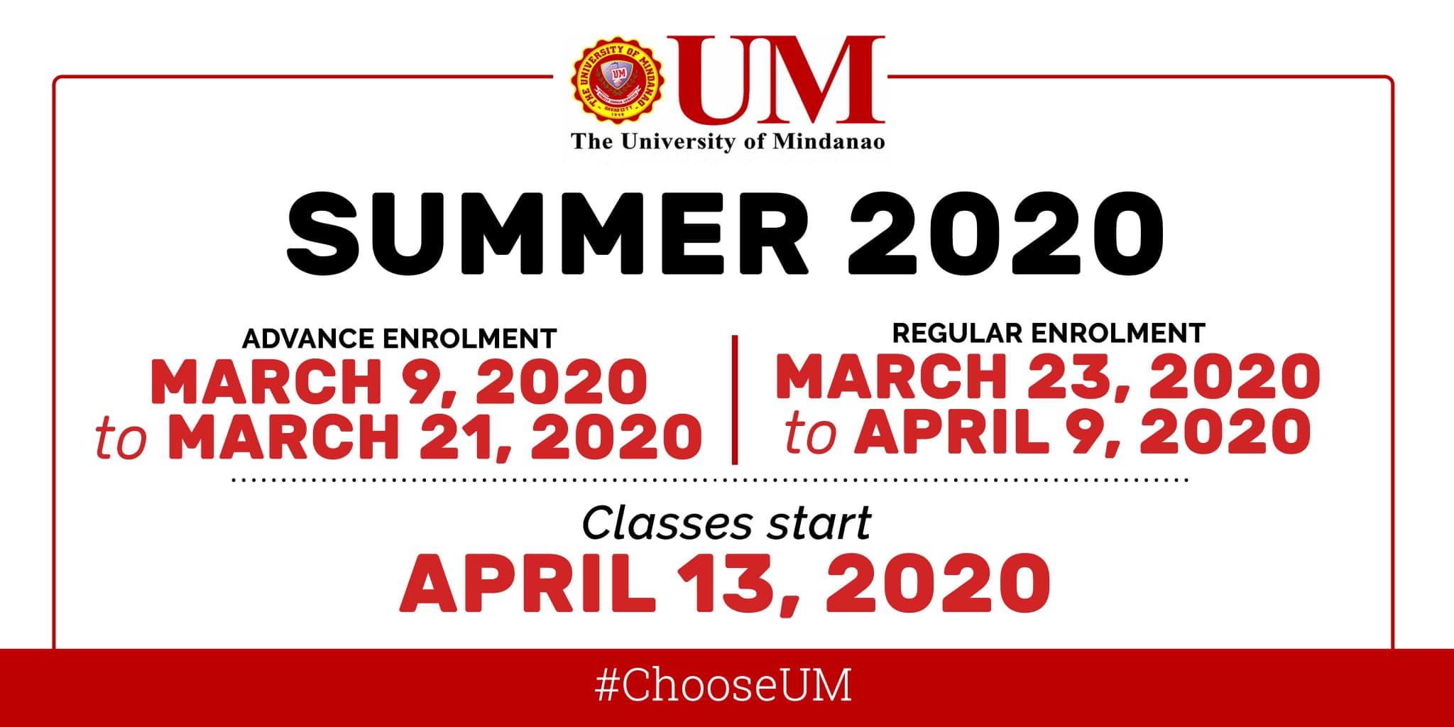 Summer 2020 Enrollment Schedule