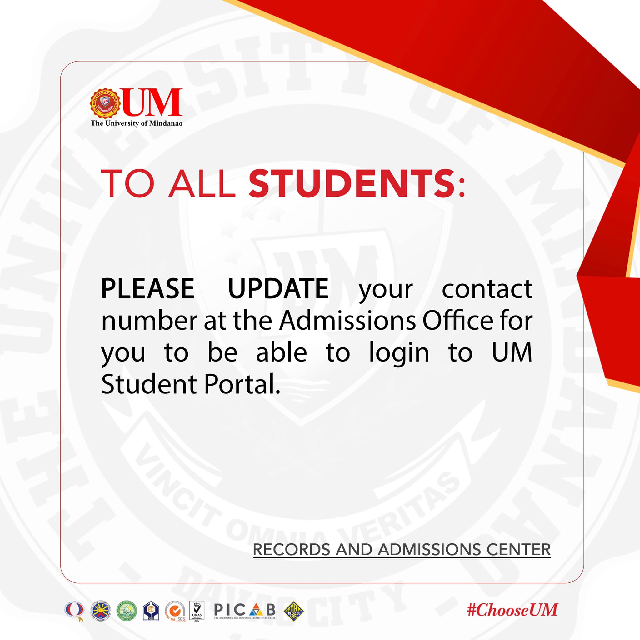 Advisory from the Records and Admission Center