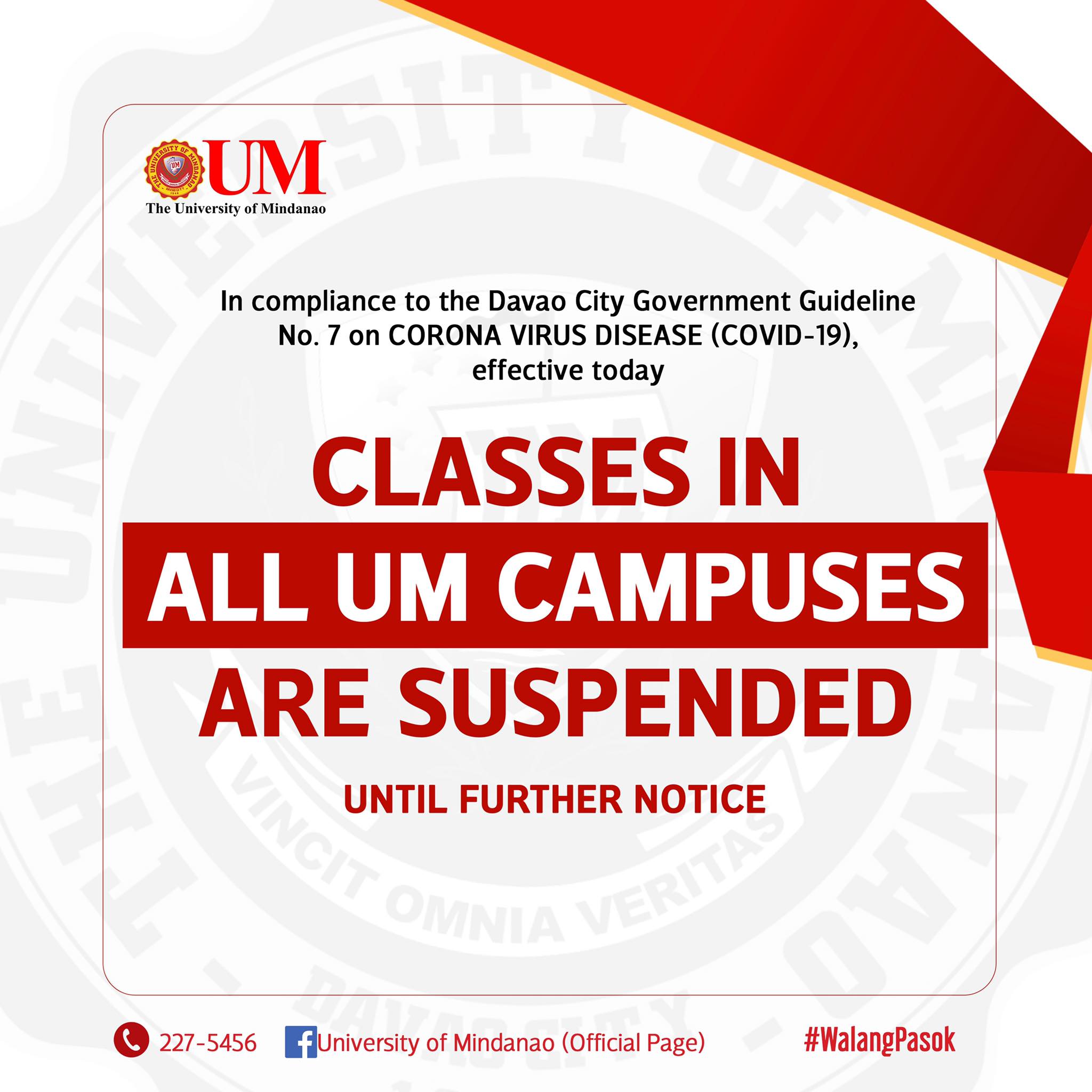 ANNOUNCEMENT: Suspension of classes in line with the Mandate of Davao city Government regarding COVID-19
