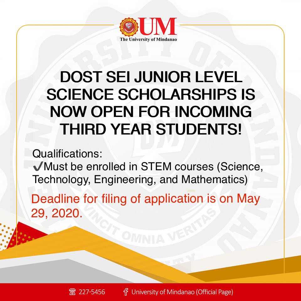 UPDATE: Change of application deadline for the DOST- SEI Junior Level Science scholarships