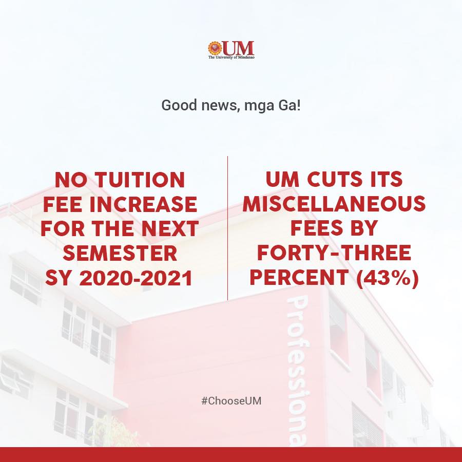 Announcement: UM slashes Miscellaneous Fees, No Tuition Fee increase for SY 2020 - 2021