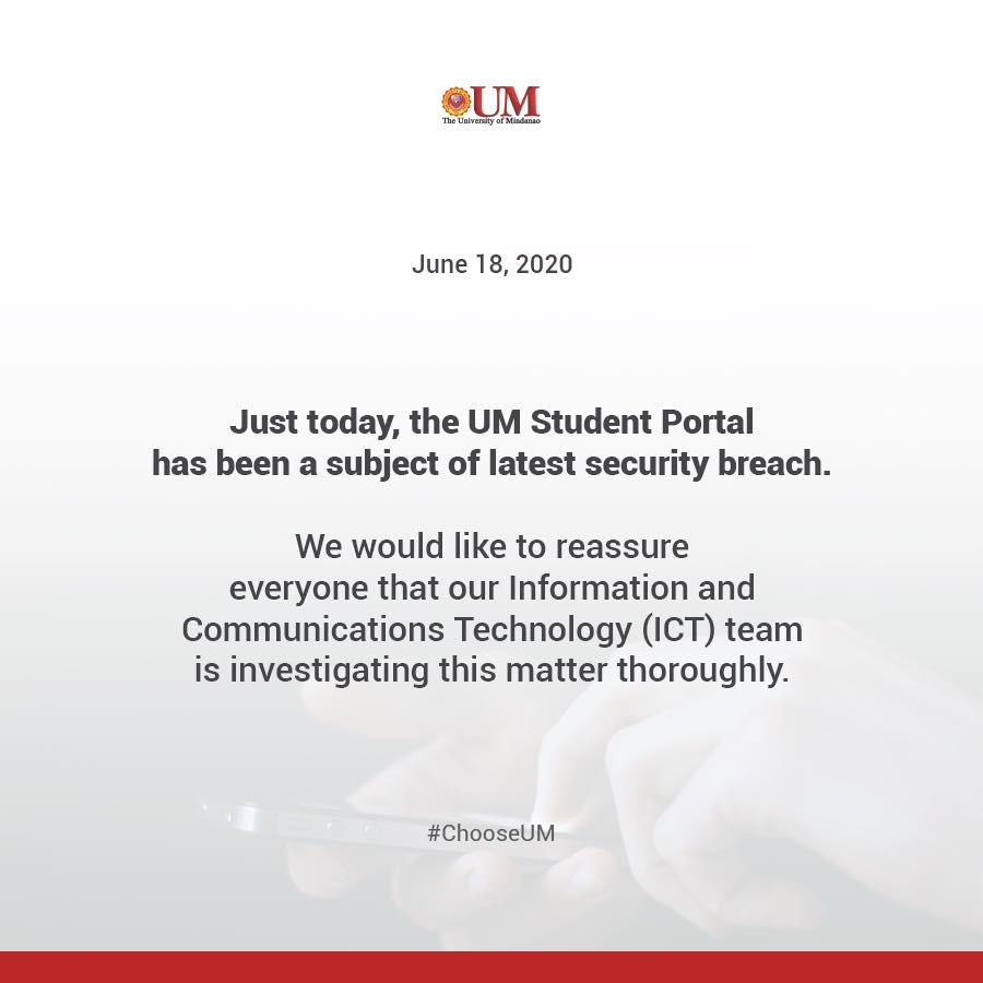 UM’s OFFICIAL STATEMENT ON THE STUDENT PORTAL HACKING INCIDENT