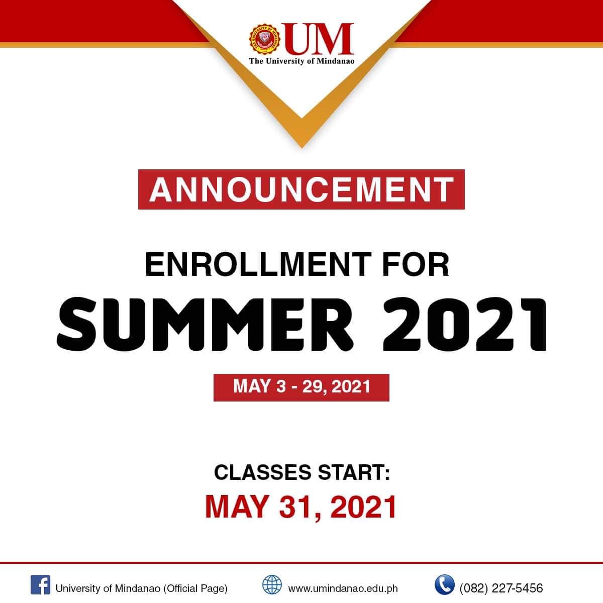 Announcement: Summer classes scedule