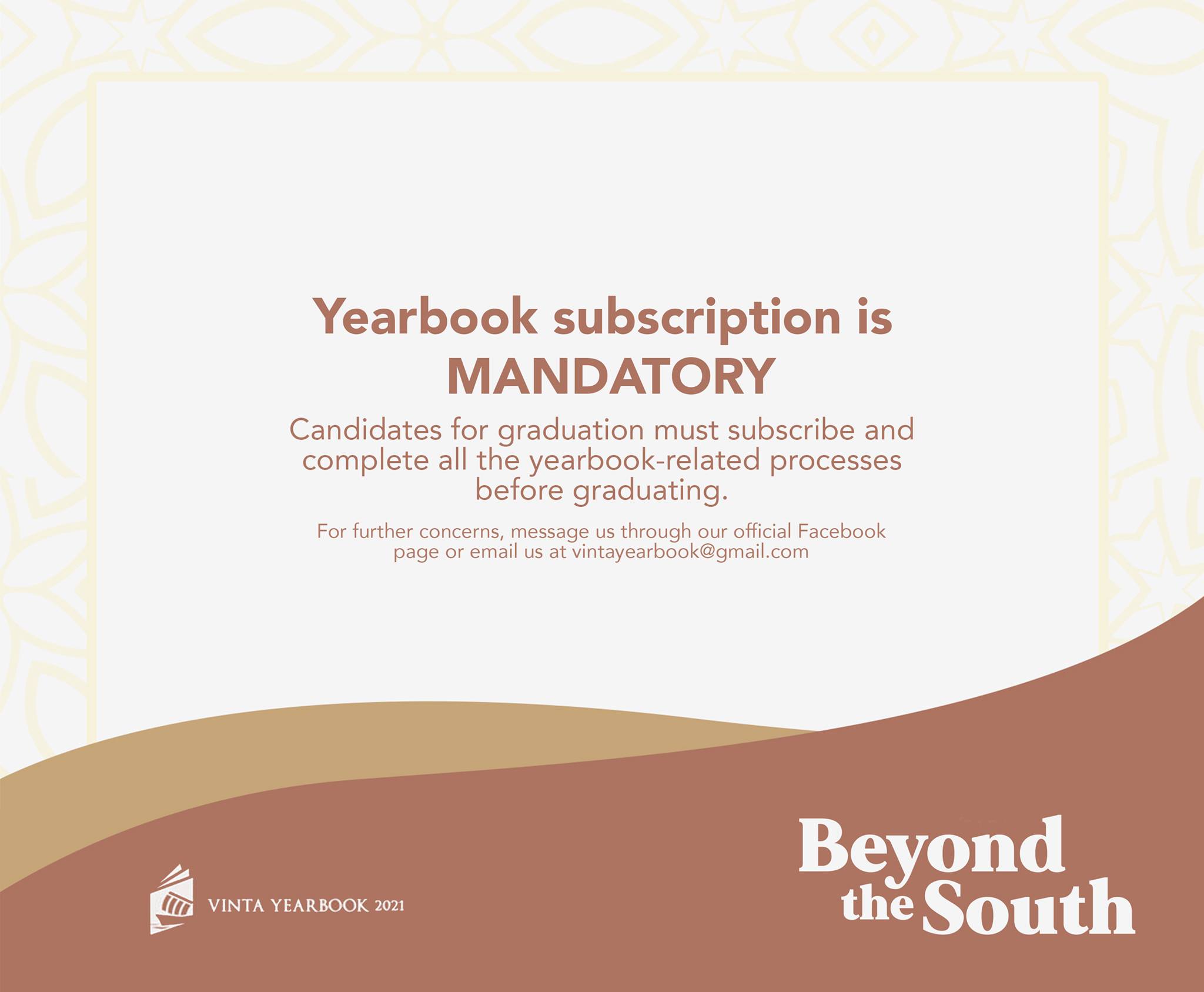 Announcement from VINTA: Yearbook subscription is mandatory