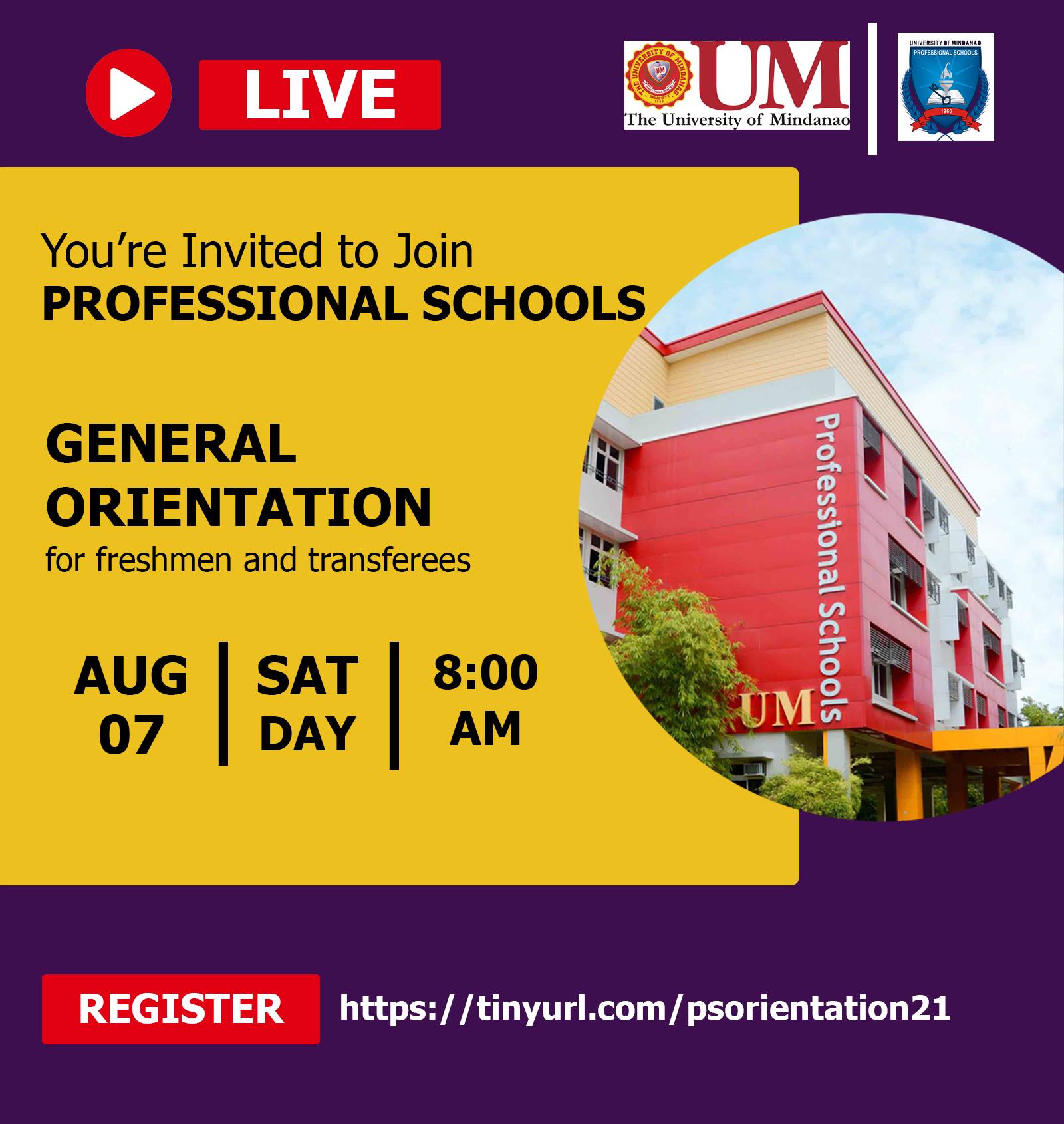 Announcement from the Professional Schools: Orientation on Aug. 7