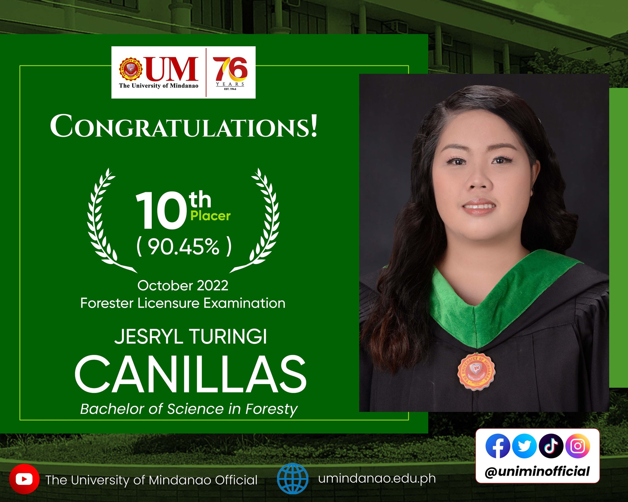 UM produces topnotcher in the Forester licensure exam