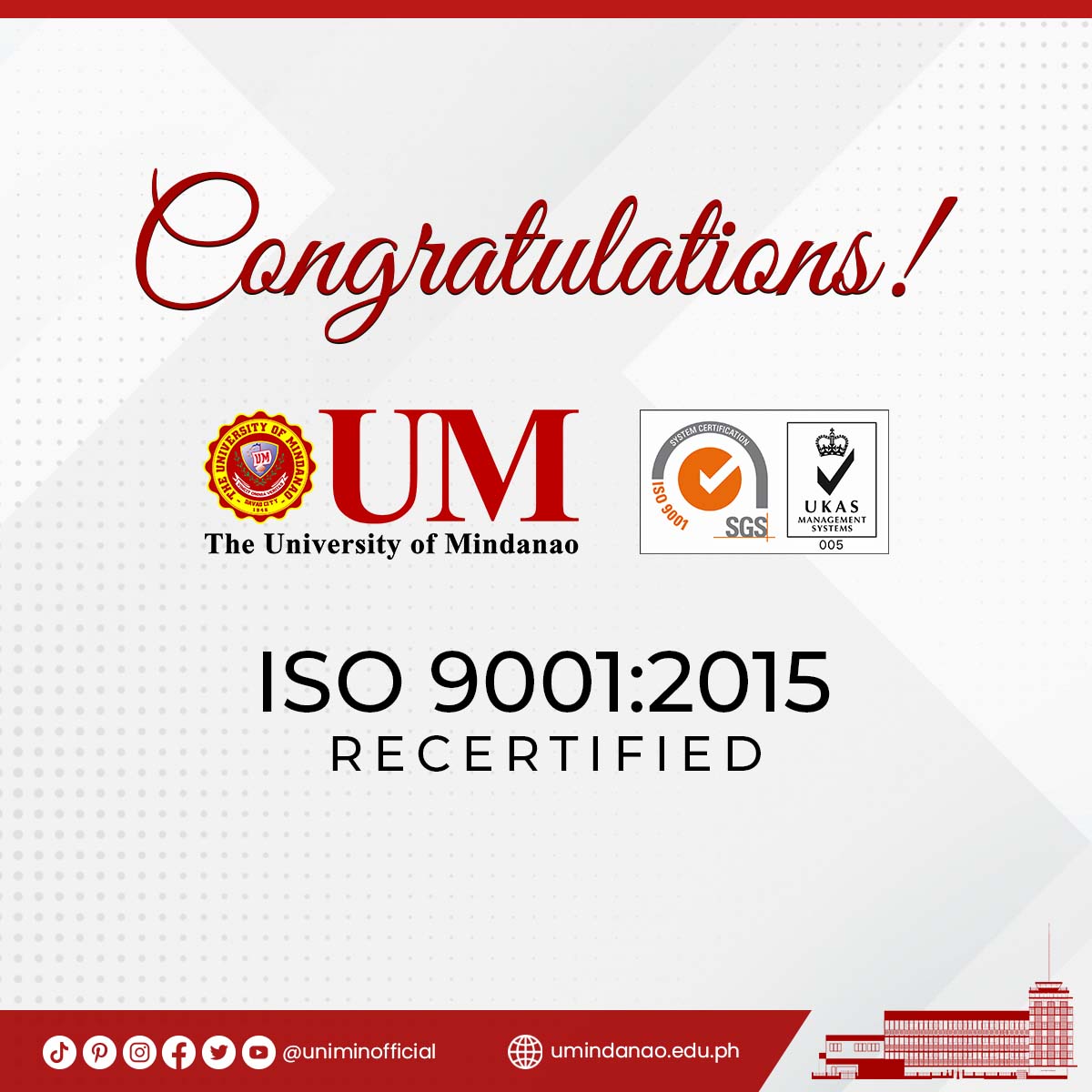 UM is granted ISO 9001:2015 recertification