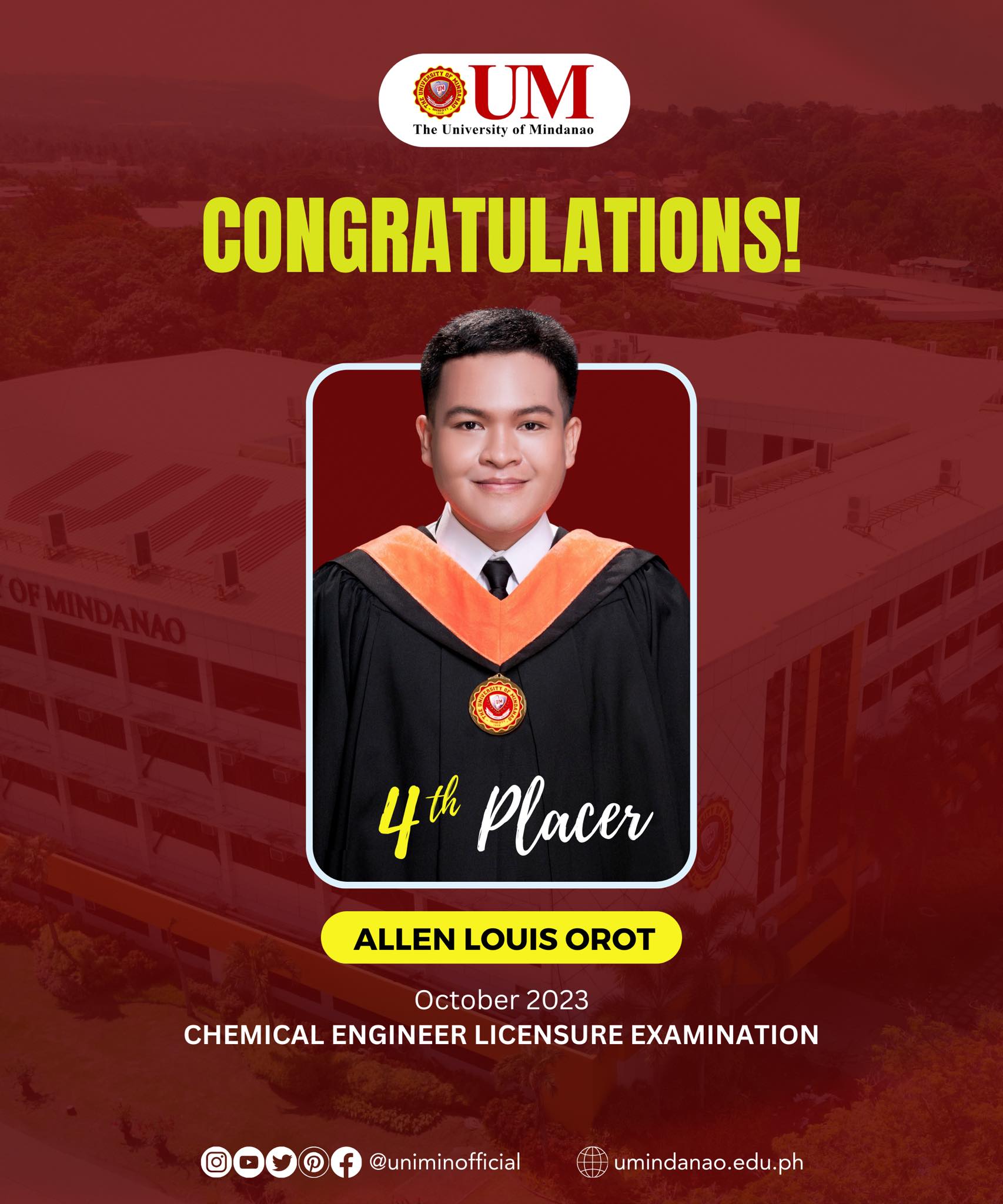 UM produces national placer in Chemical Engineering licensure test