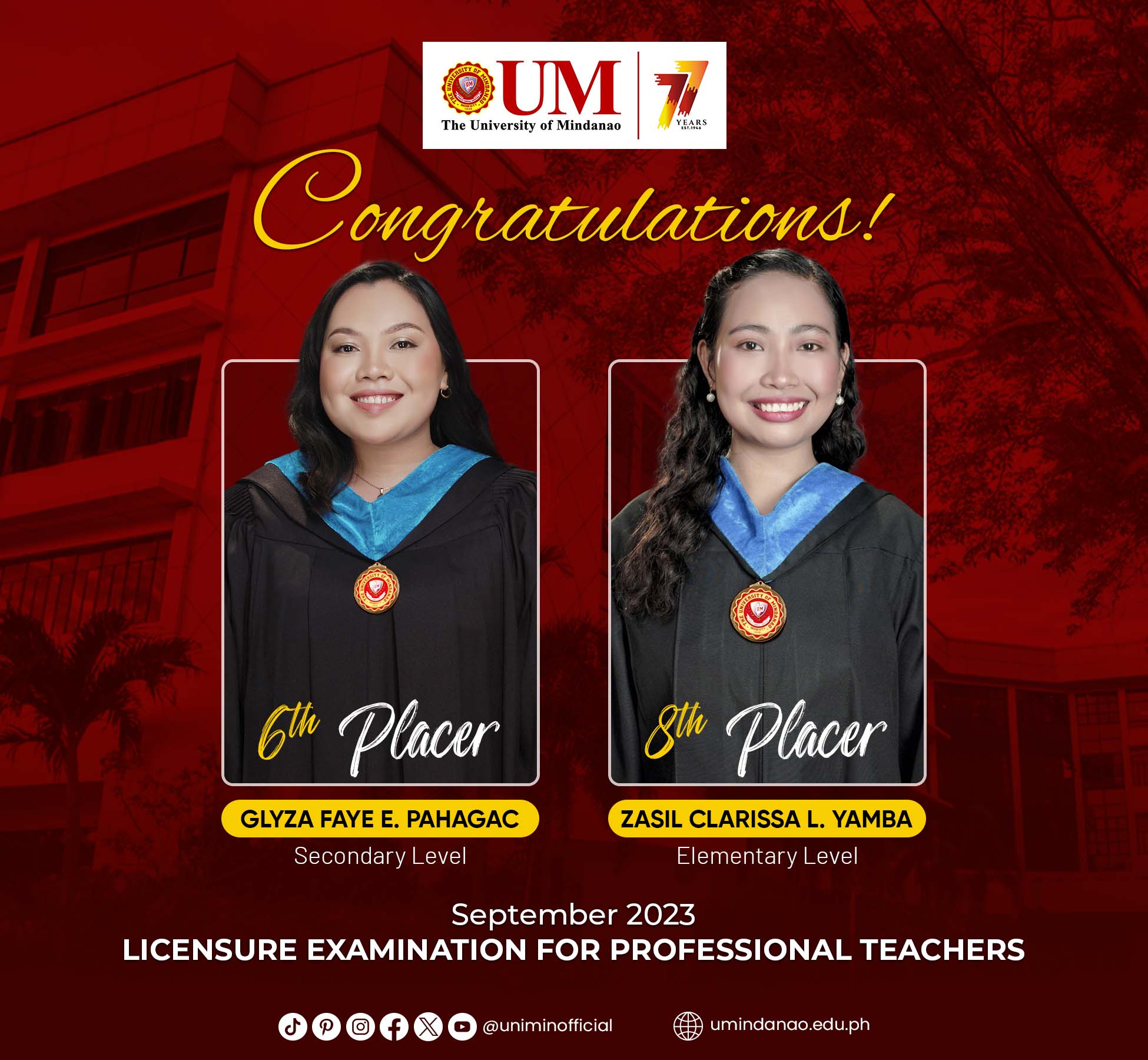 UM produces two topnotchers in Sept. 2023 LET