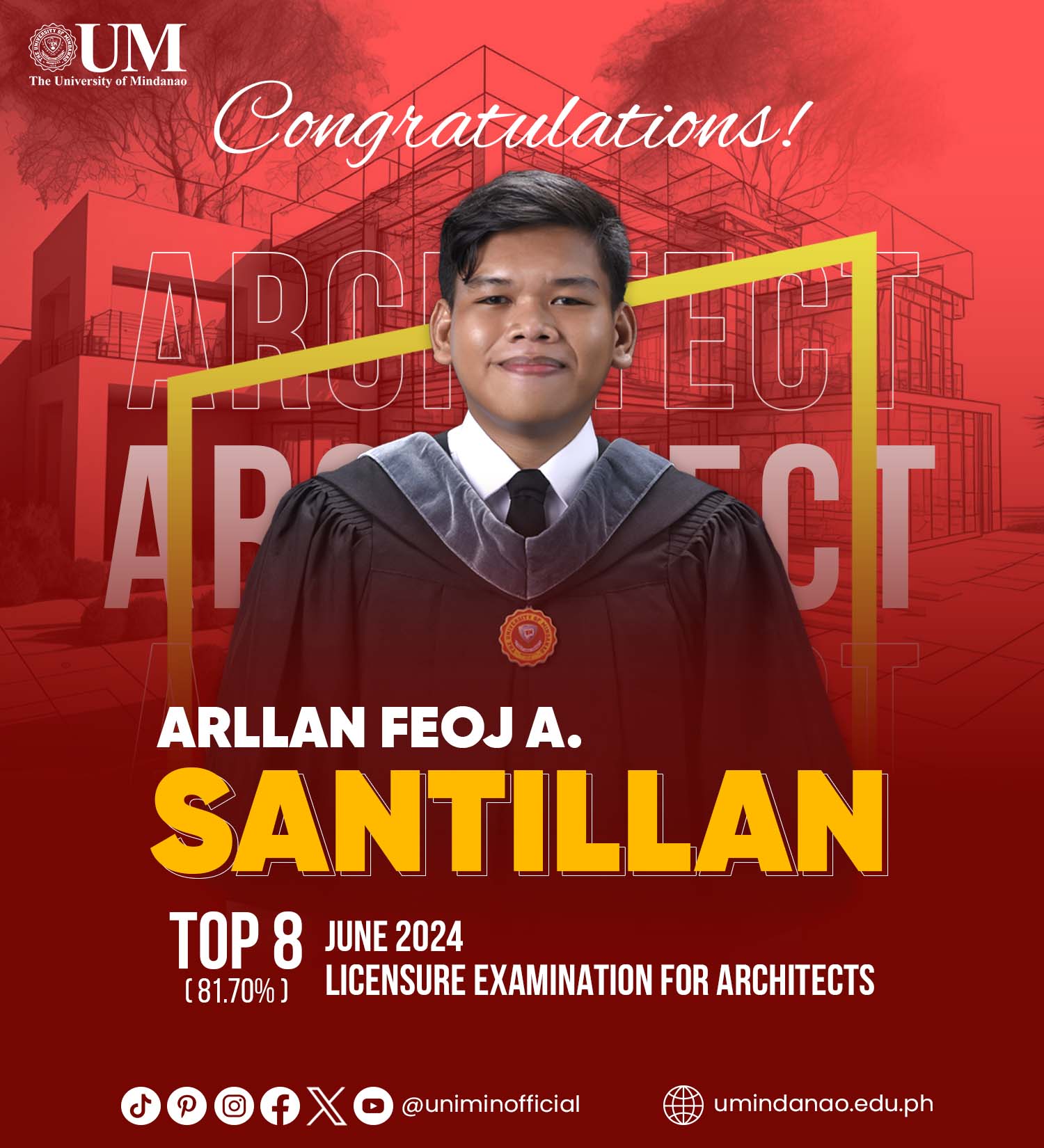 UMian places Top 8 in Licensure Exam for Architects