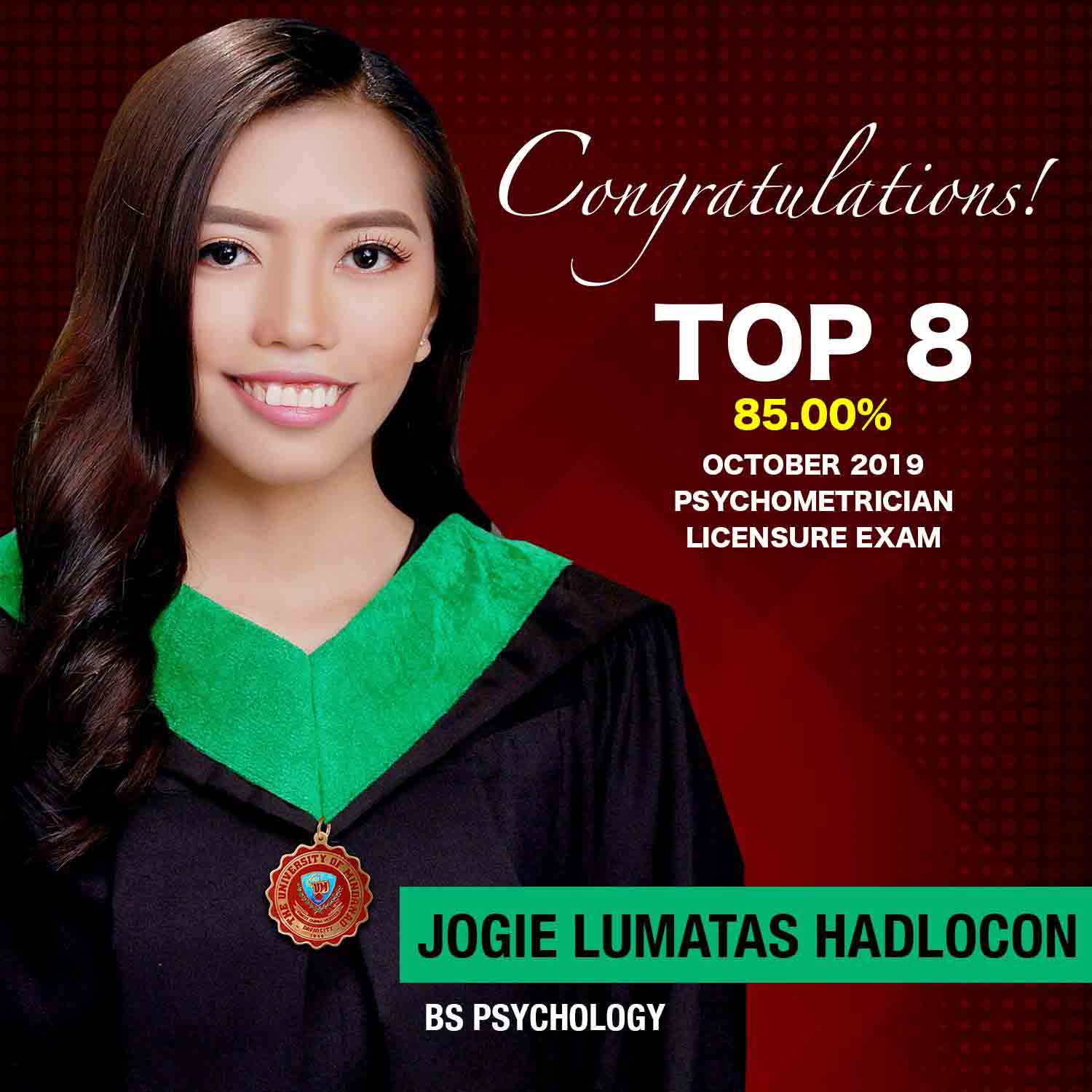 UM has top placer in October 2019 Psychometrician Licensure Examination
